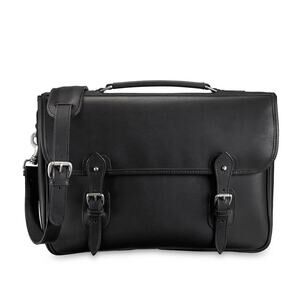 Tusting Clipper Leather Messenger Briefcase Black Bag Handmade In England